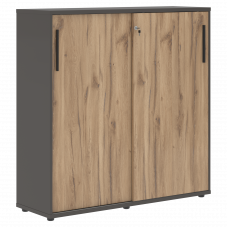 Шкаф средний с дверьми купе EMC 1343 Дуб Денвер светлый/Черный/Мокко 1346х430х1355 EDIS