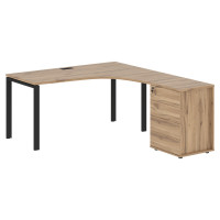 Стол эргономичный с тумбой EUCET 1518(R) Дуб Денвер светлый/Черный 1560х1880х750 EDIS