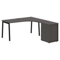 Стол эргономичный с тумбой ELCET 1518(R) Мокко/Черный 1560х1880х750 EDIS