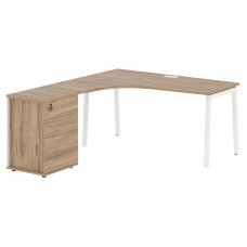 Стол эргономичный с тумбой ELCET 1518(L) Дуб Денвер светлый/Белый 1560х1880х750 EDIS