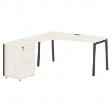 Стол эргономичный с тумбой ELCET 1518(L) Ясень Траун/Мокко 1560х1880х750 EDIS