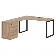 Стол эргономичный с тумбой EQCET 1518(L) Дуб Денвер светлый/Черный 1560х1880х750 EDIS