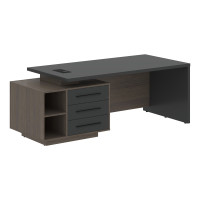 Стол руководителя с тумбой VCT 2190(L) Яшма черный/Черный матовый/Дуб Сильвер 2100х900х750 VELION