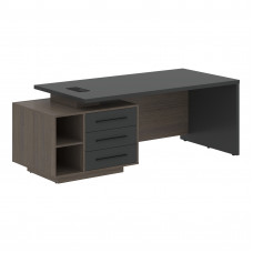 Стол руководителя с тумбой VCT 2190(L) Яшма черный/Черный матовый/Дуб Сильвер 2100х900х750 VELION