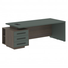 Стол руководителя с тумбой VCT 2290(L) Нефрит/Черный матовый/Дуб Сильвер 2200х900х750 VELION