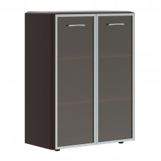 Шкаф средний со стеклянными дверьми в AL-рамке и обвязкой DMC 85.7 Венге Магия 892х450х1185 DIONI