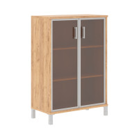 Шкаф средний со стеклянными дверьми в AL-рамке B 420.7 Дуб Бофорд 900х450х1286 BORN