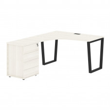 Стол эргономичный с тумбой EVCET 1318(L) Ясень Траун/Черный 1360х1880х750 EDIS