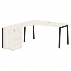 Стол эргономичный с тумбой ELCET 1518(L) Ясень Траун/Черный 1560х1880х750 EDIS