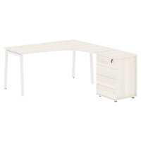 Стол эргономичный с тумбой ELCET 1518(R) Ясень Траун/Белый 1560х1880х750 EDIS