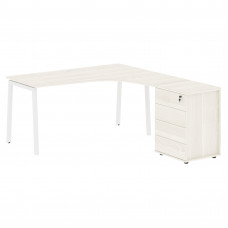 Стол эргономичный с тумбой ELCET 1518(R) Ясень Траун/Белый 1560х1880х750 EDIS