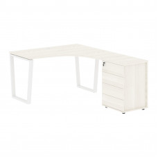 Стол эргономичный с тумбой EVCET 1318(R) Ясень Траун/Белый 1360х1880х750 EDIS