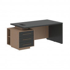 Стол руководителя с тумбой VCT 1890(L) Яшма черный/Бронза браш/Кобра 1800х900х750 VELION