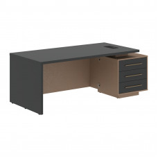 Стол руководителя с тумбой VCT 2090(R) Яшма черный/Бронза браш/Кобра 2000х900х750 VELION