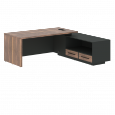 Стол руководителя с тумбой VRCT 2119(R) Американский орех/Черный матовый/Яшма черный 2100х1900х750 V