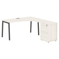 Стол эргономичный с тумбой ELCET 1518(R) Ясень Траун/Мокко 1560х1880х750 ЭДИС (EDIS)