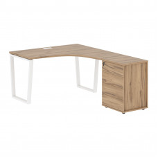 Стол эргономичный с тумбой EVCET 1318(R) Дуб Денвер светлый/Белый 1360х1880х750 EDIS