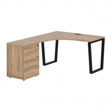 Стол эргономичный с тумбой EVCET 1318(L) Дуб Денвер светлый/Черный 1360х1880х750 EDIS