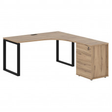 Стол эргономичный с тумбой EQCET 1518(R) Дуб Денвер светлый/Черный 1560х1880х750 EDIS