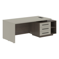 Стол руководителя с тумбой VCT 2190(R) Аметист/Черный матовый/Дуб Сильвер 2100х900х750 ВЕЛИОН (VELION)