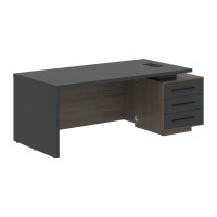 Стол руководителя с тумбой VCT 2090(R) Яшма черный/Черный матовый/Дуб Сильвер 2000х900х750 VELION