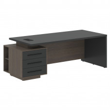 Стол руководителя с тумбой VCT 2290(L) Яшма черный/Черный матовый/Дуб Сильвер 2200х900х750 VELION