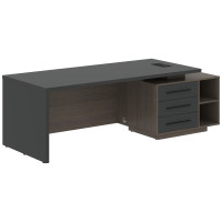 Стол руководителя с тумбой VCT 2390(R) Яшма черный/Черный матовый/Дуб Сильвер 2300х900х750 VELION