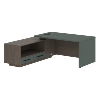 Стол руководителя с тумбой VCT 1919(L) Нефрит/Черный матовый/Дуб Сильвер 1900х1900х750 VELION