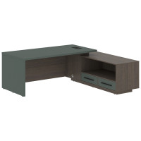 Стол руководителя с тумбой VCT 2119(R) Нефрит/Черный матовый/Дуб Сильвер 2100х1900х750 VELION