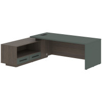 Стол руководителя с тумбой VCT 2319(L) Нефрит/Черный матовый/Дуб Сильвер 2300х1900х750 VELION