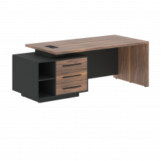 Стол руководителя с тумбой VRCT 2190(L) Американский орех/Черный матовый/Яшма черный 2100х900х750 VE