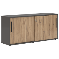 Шкаф низкий с дверьми купе ELC 1643 Дуб Денвер светлый/Черный/Мокко 1606х430х750 EDIS