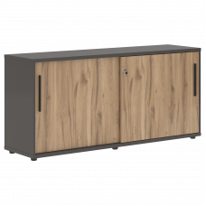 Шкаф низкий с дверьми купе ELC 1643 Дуб Денвер светлый/Черный/Мокко 1606х430х750 EDIS