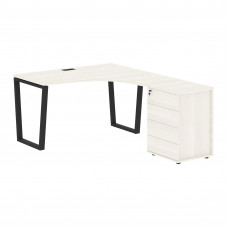 Стол эргономичный с тумбой EVCET 1318(R) Ясень Траун/Черный 1360х1880х750 EDIS