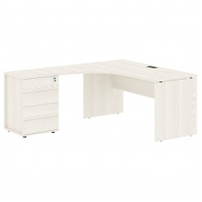 Стол эргономичный с тумбой EDCET 1518(L) Ясень Траун/Черный 1560х1880х750 EDIS