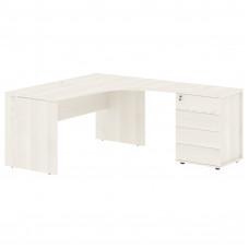 Стол эргономичный с тумбой EDCET 1518(R) Ясень Траун/Белый 1560х1880х750 EDIS