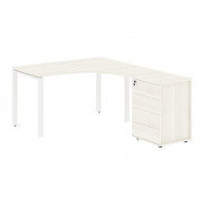 Стол эргономичный с тумбой EUCET 1318(R) Ясень Траун/Белый 1360х1880х750 EDIS