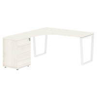 Стол эргономичный с тумбой EVCET 1518(L) Ясень Траун/Белый 1560х1880х750 EDIS