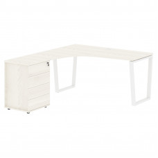 Стол эргономичный с тумбой EVCET 1518(L) Ясень Траун/Белый 1560х1880х750 EDIS