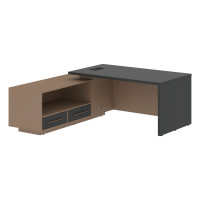 Стол руководителя с тумбой VCT 1919(L) Яшма черный/Бронза браш/Кобра 1900х1900х750 VELION