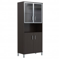 Шкаф высокий с малыми стеклянными дверьми в AL-рамке и глухими B 430.9 Венге Магия 900х450х2054 BORN
