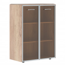 Шкаф средний со стеклянными дверьми в AL-рамке и обвязкой DMC 85.7 Дуб Каньон 892х450х1185 DIONI