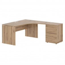 Стол эргономичный с тумбой EDCET 1518(R) Дуб Денвер светлый/Белый 1560х1880х750 EDIS