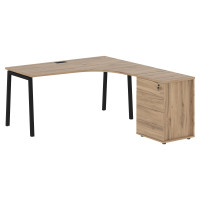 Стол эргономичный с тумбой ELCET 1518(R) Дуб Денвер светлый/Черный 1560х1880х750 EDIS