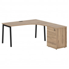 Стол эргономичный с тумбой ELCET 1518(R) Дуб Денвер светлый/Черный 1560х1880х750 EDIS