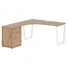 Стол эргономичный с тумбой EVCET 1518(L) Дуб Денвер светлый/Белый 1560х1880х750 EDIS