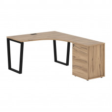 Стол эргономичный с тумбой EVCET 1318(R) Дуб Денвер светлый/Черный 1360х1880х750 EDIS