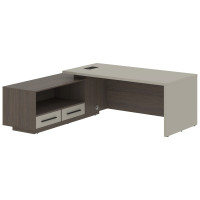 Стол руководителя с тумбой VCT 2119(L) Аметист/Черный матовый/Дуб Сильвер 2100х1900х750 ВЕЛИОН (VELION)