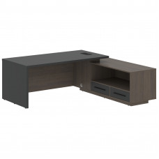 Стол руководителя с тумбой VCT 2119(R) Яшма черный/Черный матовый/Дуб Сильвер 2100х1900х750 VELION