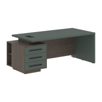 Стол руководителя с тумбой VCT 2090(L) Нефрит/Черный матовый/Дуб Сильвер 2000х900х750 VELION